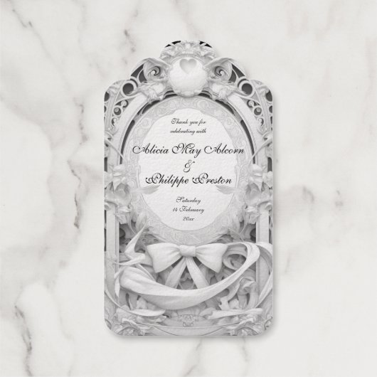 華やかなモチーフのアトリエの結婚式の招待 ギフトタグ (裏面)