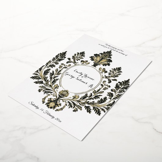 華やかなモチーフのアトリエ、ブラックと金ゴールド 箔招待状 (回転した状態)