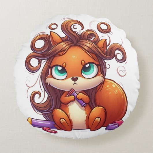 華やかなリスの髪の日 ラウンドクッション (正面)