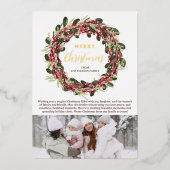 華やかなリースフェスティバル金ゴールド写真クリスマス 箔シーズンカード (正面)