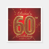 華やかなルビーレッドゴールドジュエル60歳の誕生日 スタンダードカクテルナプキン (正面)