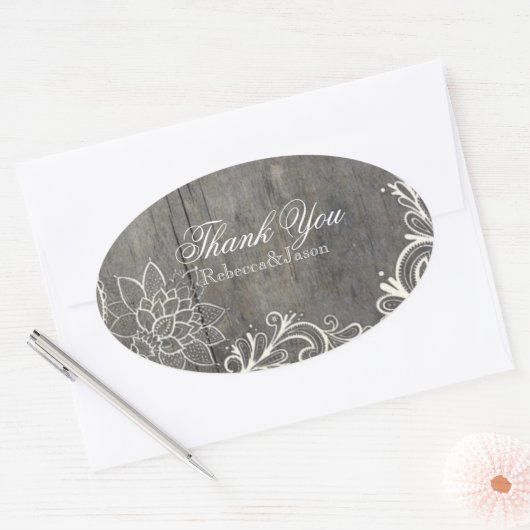 華やかなレースの木の国の結婚式感謝していあなた 楕円形シール (封筒)