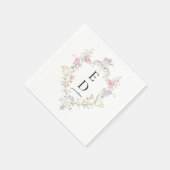 華やかなロココ調の花の紋章モノグラム スタンダードカクテルナプキン (角)
