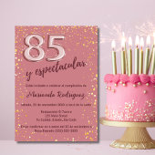 華やかなローズピンクゴールドの85歳の誕生日スペイン語 招待状