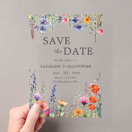 華やかなワイルドフラワーのエレガントな結婚式Save the Date アクリル招待状