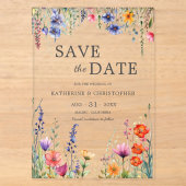 華やかなワイルドフラワーのエレガントな結婚式Save the Date アクリル招待状 (正面)