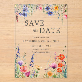 華やかなワイルドフラワーのエレガントな結婚式Save the Date アクリル招待状