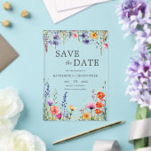 華やかなワイルドフラワーのエレガントな結婚式Save the Date アクリル招待状 (インサイチュ (ウェディング))