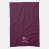 華やかなワインレッドの50歳の誕生日 キッチンタオル (縦)