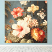 華やかなヴィンテージの花の配置 キャンバスプリント (インサイチュ (ウッドフロア))