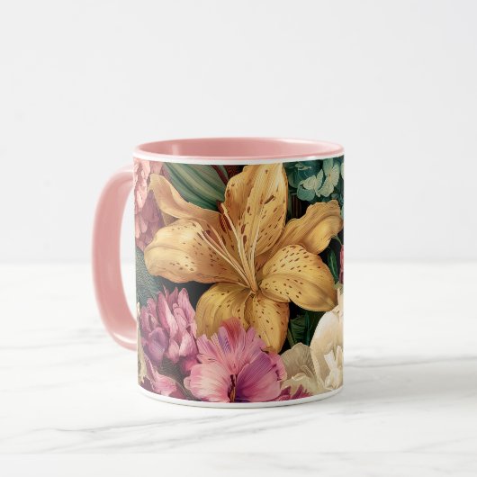 華やかなヴィンテージの花の配置 マグカップ (正面左)