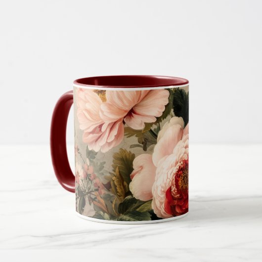 華やかなヴィンテージの花の配置 マグカップ (正面左)