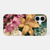 華やかなヴィンテージの花の配置 iPhone 16ケース (裏面横)