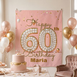 華やかな優雅なピンクゴールドパールの60歳の誕生日 タペストリー