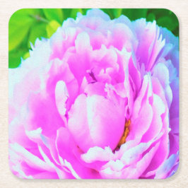 華やかな八重のピンクの芍薬の花のディテール スクエアペーパーコースター