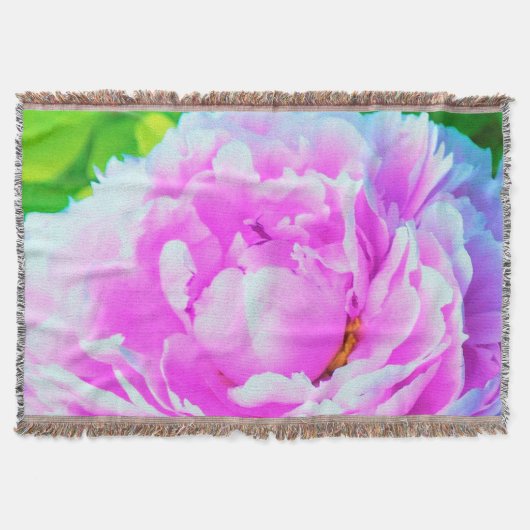 華やかな八重のピンクの芍薬の花のディテール スローブランケット (正面)