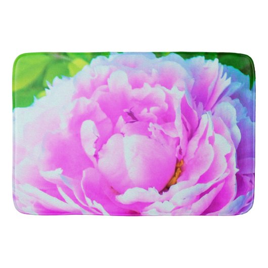 華やかな八重のピンクの芍薬の花のディテール バスマット (正面)