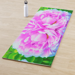 華やかな八重のピンクの芍薬の花のディテール ヨガマット