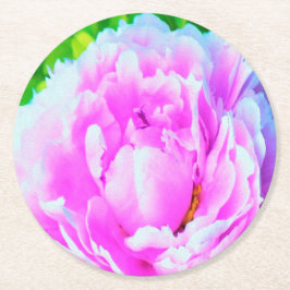 華やかな八重のピンクの芍薬の花のディテール ラウンドペーパーコースター