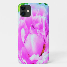 華やかな八重のピンクの芍薬の花のディテール iPhone 11 ケース