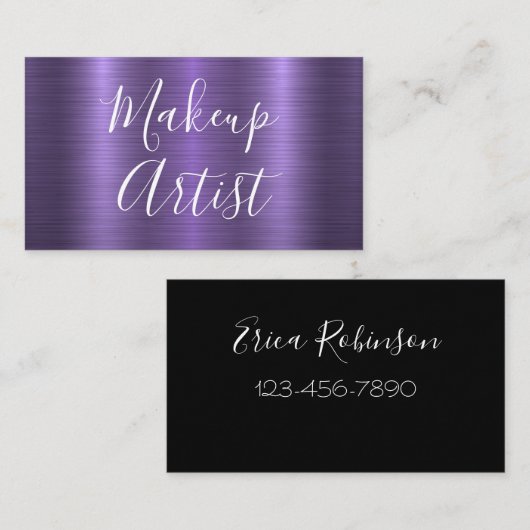 華やかな化粧アーティスト紫の背景 名刺 (正面/裏面)