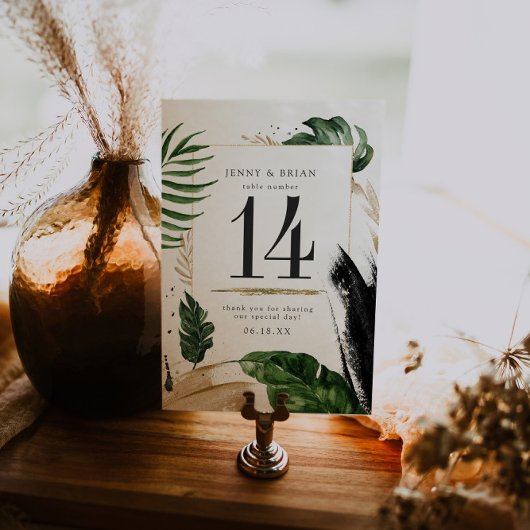 華やかな夏の結婚緑のテーブル番号 テーブルナンバー