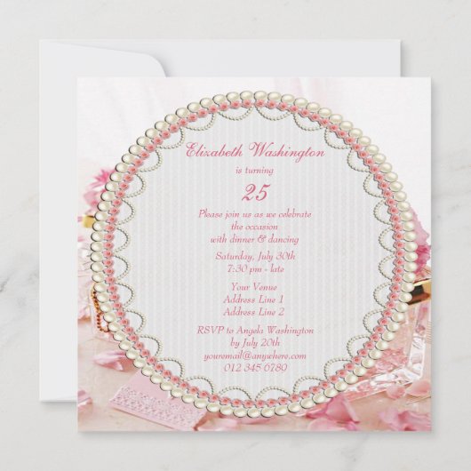 華やかな宝石、花と箱の誕生日パーティー 招待状 (裏面)