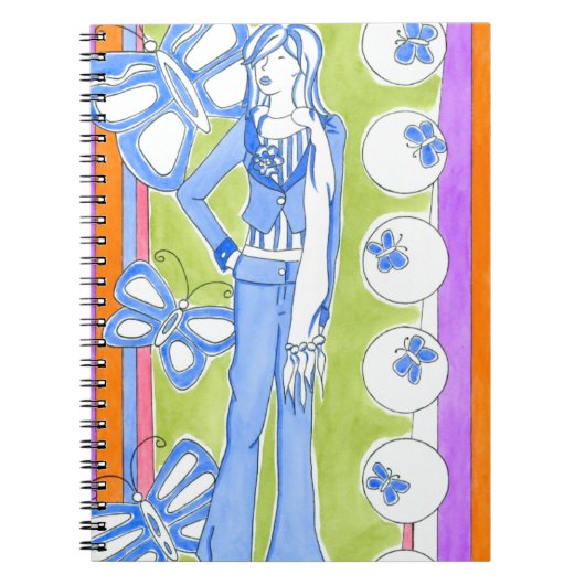 華やかな少女を取り巻く青い蝶 ノートブック (正面)
