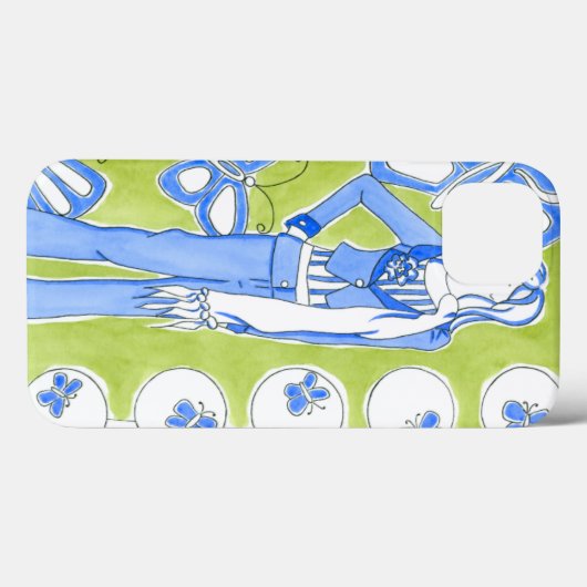 華やかな少女を取り巻く青い蝶 Case-Mate iPhoneケース (裏面 (横))