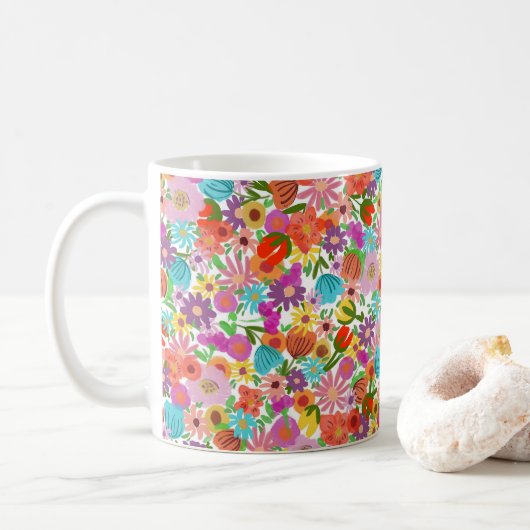 華やかな庭の花盛り コーヒーマグカップ (ドーナツ)