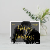 華やかな挨拶 |ダークオーバーレイとフォト 箔シーズンポストカード (立ち正面)