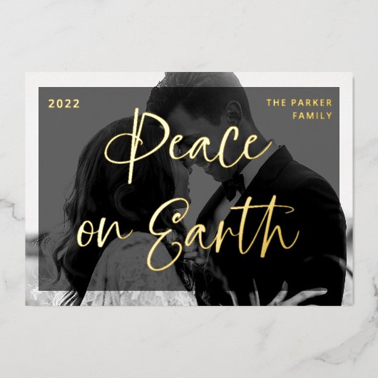 華やかな挨拶 |ダークオーバーレイと2枚の写真 箔シーズンカード (正面)