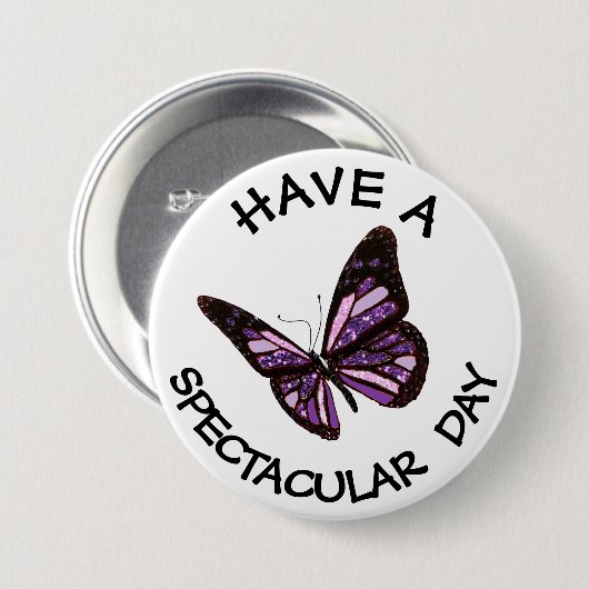 華やかな日のバタフライボタンを持つ 缶バッジ (正面&裏面)