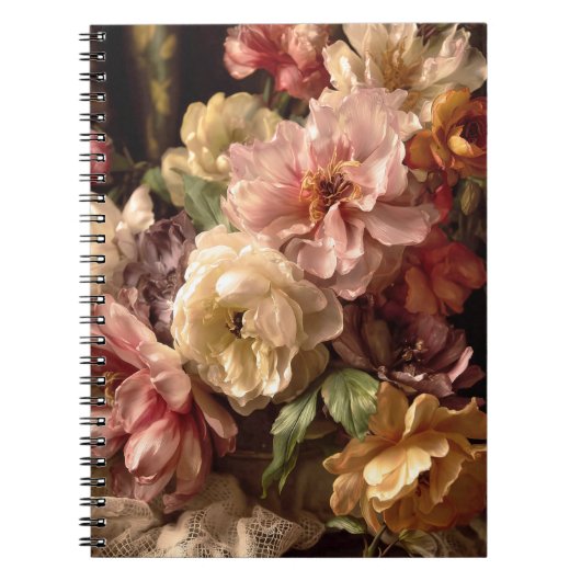 華やかな春の芍薬のヴィンテージアレンジメント ノートブック (正面)
