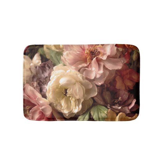 華やかな春の芍薬のヴィンテージ・アレンジメント バスマット (正面)