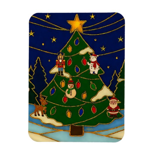 華やかな森のクリスマスクロワゾネ アート マグネット (縦)