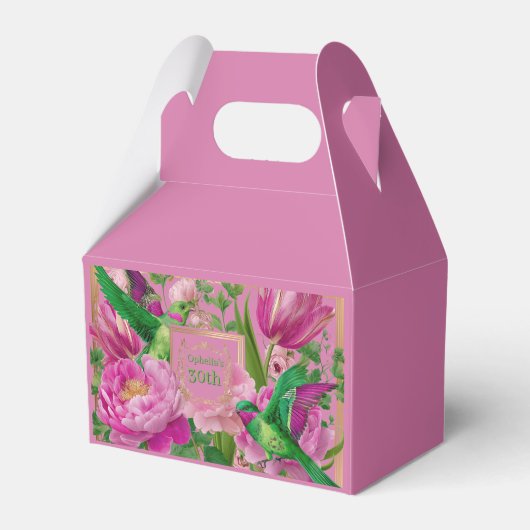 華やかな植物のピンクとグリーン フェイバーボックス (正面サイド)