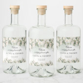 華やかな水彩花束白いバラの緑 リキュールボトルラベル (ボトル)