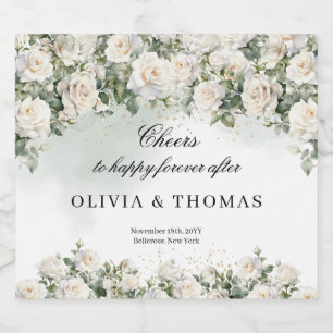 華やかな水彩花束白いバラの緑 リキュールボトルラベル