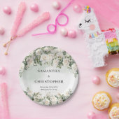 華やかな水色の白いバラの緑の金ゴールド結婚ズ ペーパープレート (パーティー)