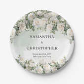 華やかな水色の白いバラの緑の金ゴールド結婚ズ ペーパープレート (正面)