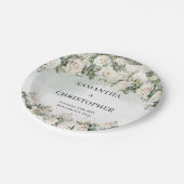 華やかな水色の白いバラの緑の金ゴールド結婚ズ ペーパープレート (アングル)