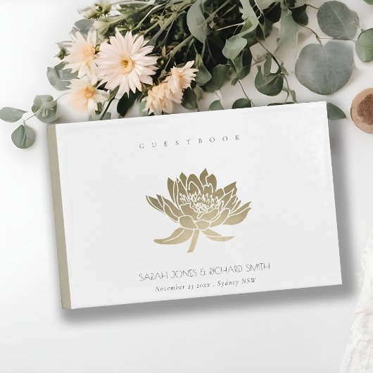 華やかな淡い色の金ゴールド白蓮フローラモノグラム ゲストブック