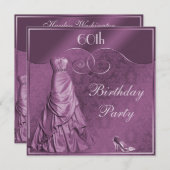 華やかな紫のボールが60歳の誕生日パーティー 招待状 (正面/裏面)