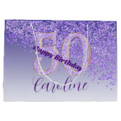 華やかな紫のラメが舞う50歳の誕生日 ラージペーパーバッグ (裏面)