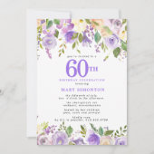 華やかな紫の花の60歳の誕生日パーティー 招待状 (正面)
