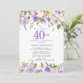 華やかな紫の花柄 40歳の誕生日パーティー 招待状 (スタンド正面)
