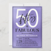 華やかな紫の装飾で50歳の誕生日をお祝い 紫の文字で50thバースデー 招待状 (正面)