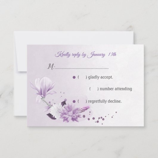 華やかな紫色の花 出欠カード (正面)