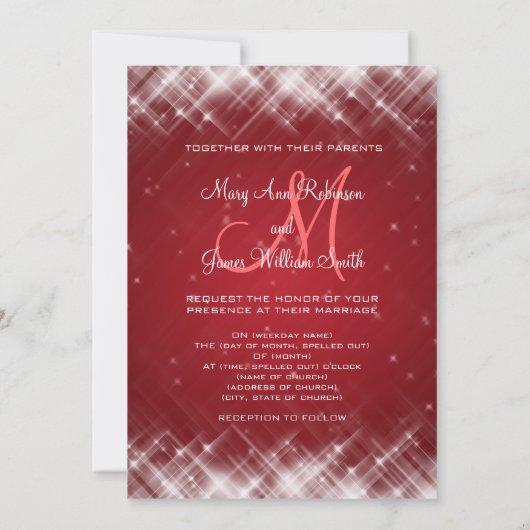 華やかな結婚式の華やかな火花が赤く 招待状 (裏面)